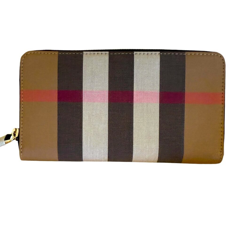 Burberry Super Exploded Check Large Zip Around Wallet, In Cloth/Leather 8084063